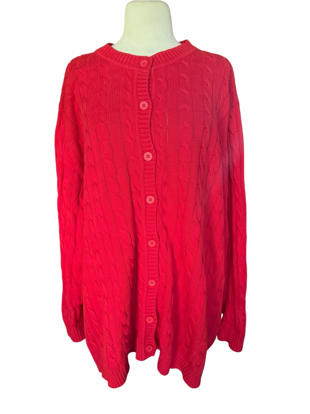 Deadstock w/o Tag Late 90s/Y2K Woman Within Vivid Red 100% Cotton Cable-Knit Car